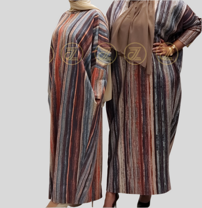 ZIZI Suede Streaks Butterfly Modest Maxi Dress featuring a vibrant striped design for stylish comfort.