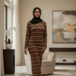 Tan Brown Orange Stripe Winter Maxi Dress - ZIZI Boutique