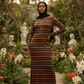 Tan Brown Orange Stripe Winter Maxi Dress - ZIZI Boutique