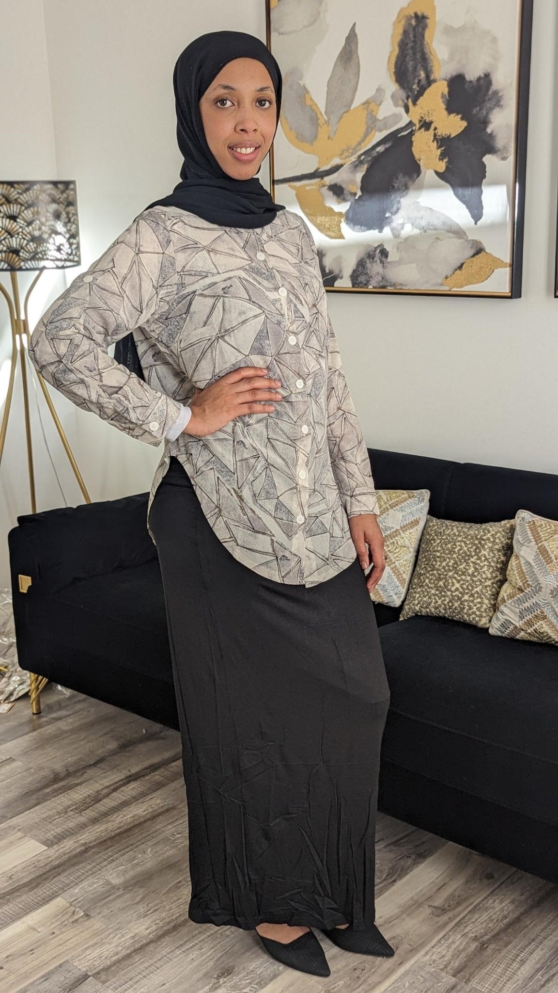 Triangle Print Midi Dress Shirt - ZIZI Boutique