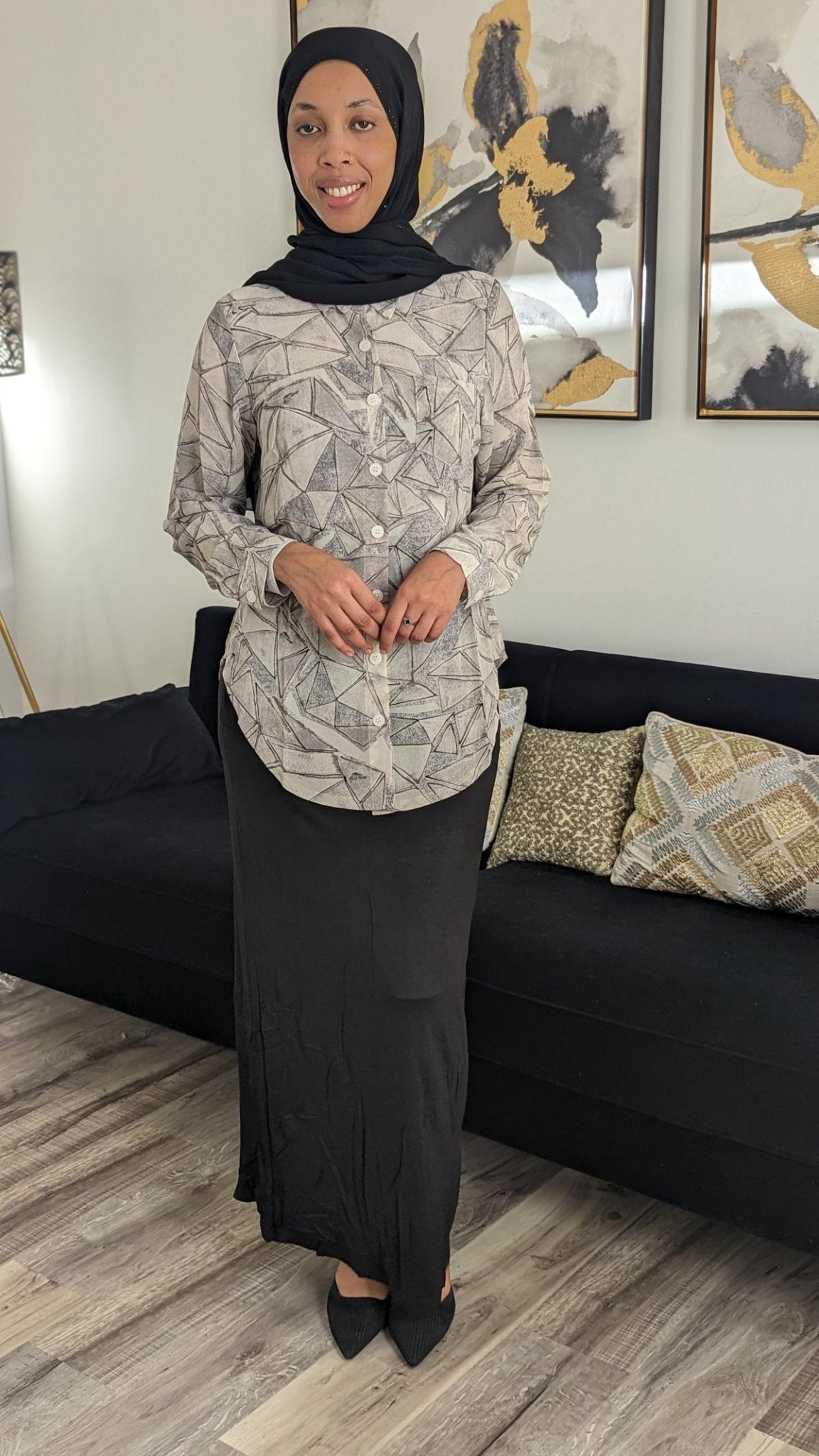 Triangle Print Midi Dress Shirt - ZIZI Boutique