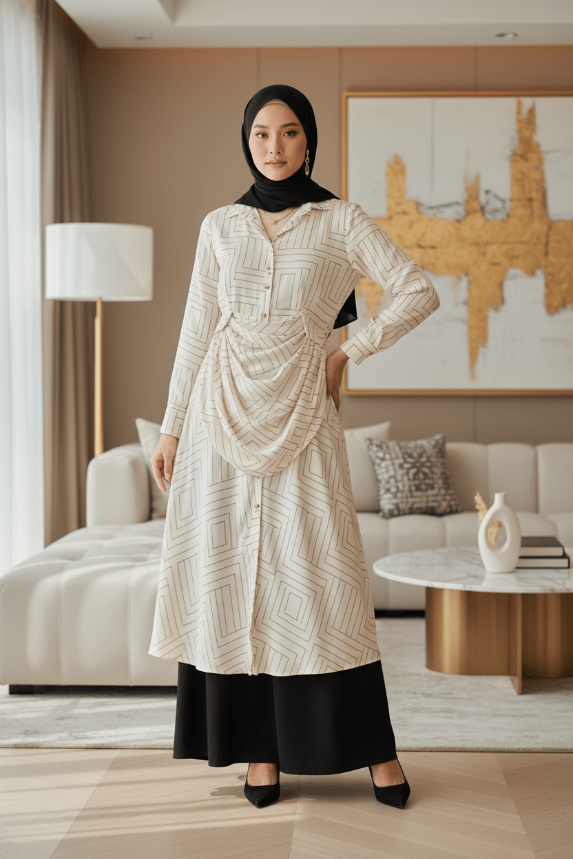 Triangle Print Midi Dress Shirt - ZIZI Boutique