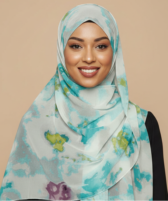 Turquoise Lime Plum Ink Blots Hijab