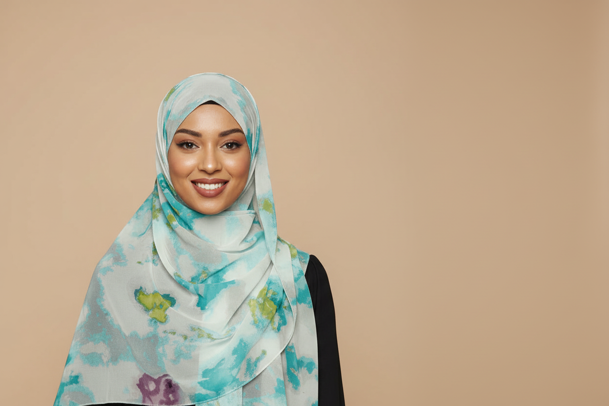 Turquoise Lime Plum Ink Blots Hijab