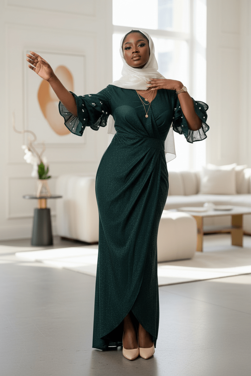 Vintage Pearls Evening Dress — Green - ZIZI Boutique