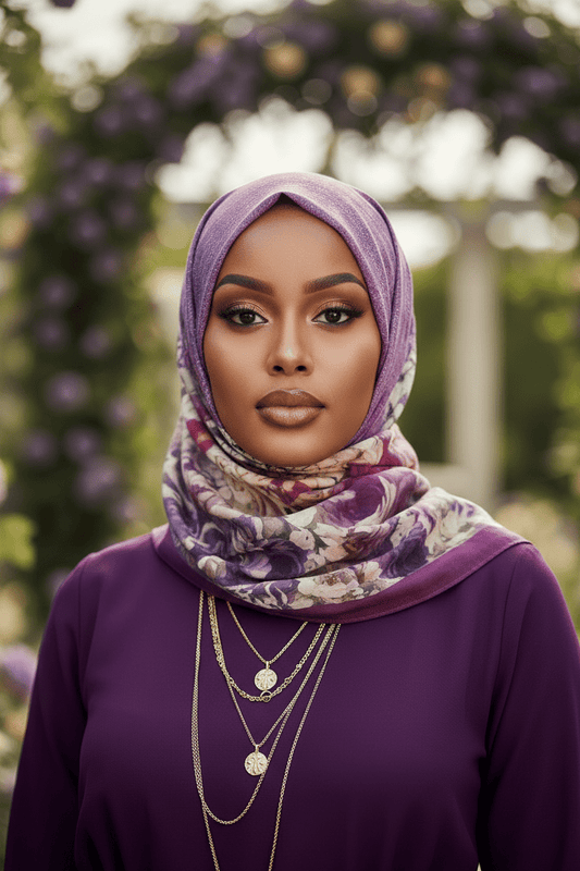 XL Print Hijab — Violet & Lavender Floral - ZIZI Boutique