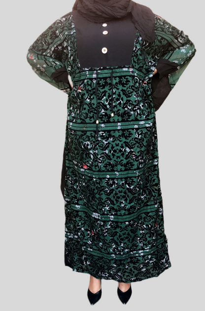 ZIZI Yani Floral Print Butterfly Dress FINAL SALE in black and green with sheer sleeves and button details