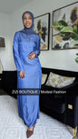 ZIZI Boutique Soft Denim Maxi Modest Summer Dress featuring long sleeves and button detail