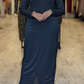 ZIZI Checkered Color Maxi Dress in dark navy with long sleeves and subtle checkered pattern