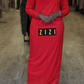 ZIZI Checkered Color Maxi Dress in vibrant red with long sleeves and textured fabric design