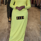 ZIZI Checkered Color Maxi Dress in light green with long sleeves and fitted silhouette