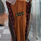 ZIZI modest elegant butterfly print dress in brown with floral patterned sleeves and a beige headscarf
