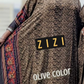 ZIZI modest elegant butterfly print dress in olive color with intricate design and loose fit