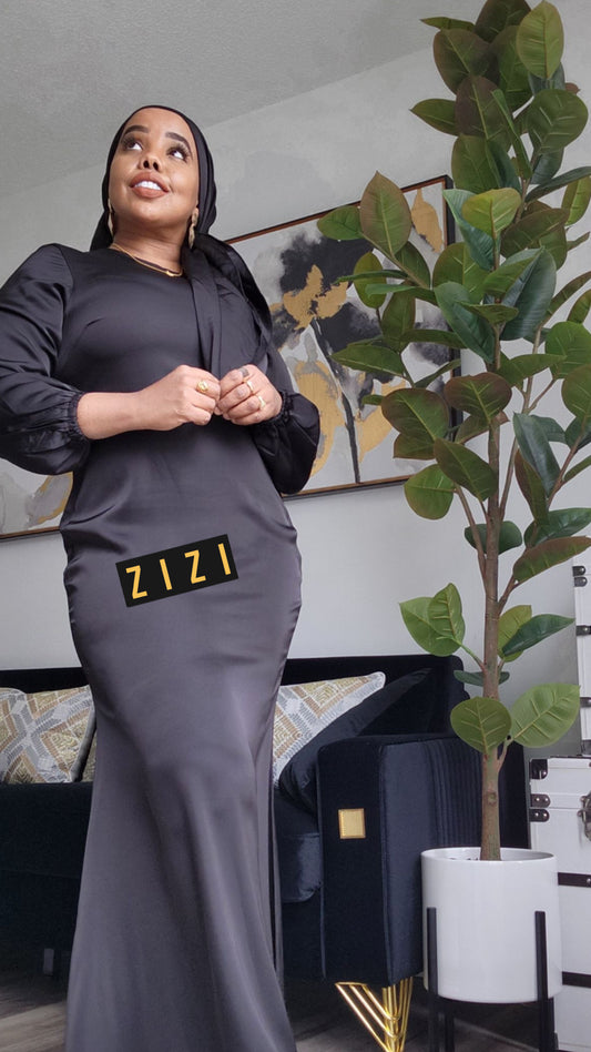 ZIZI Satin Evening Dress in elegant black, perfect for formal events and celebrations