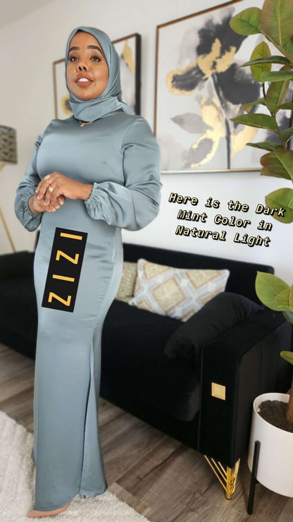 ZIZI Satin Evening Dress in Dark Mint Color with Elegant Design for Special Occasions