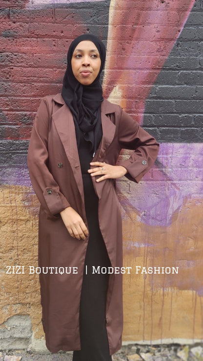 ZIZI Women's Essential Everyday Modest Maxi Blazer in brown, perfect for stylish modest outfits