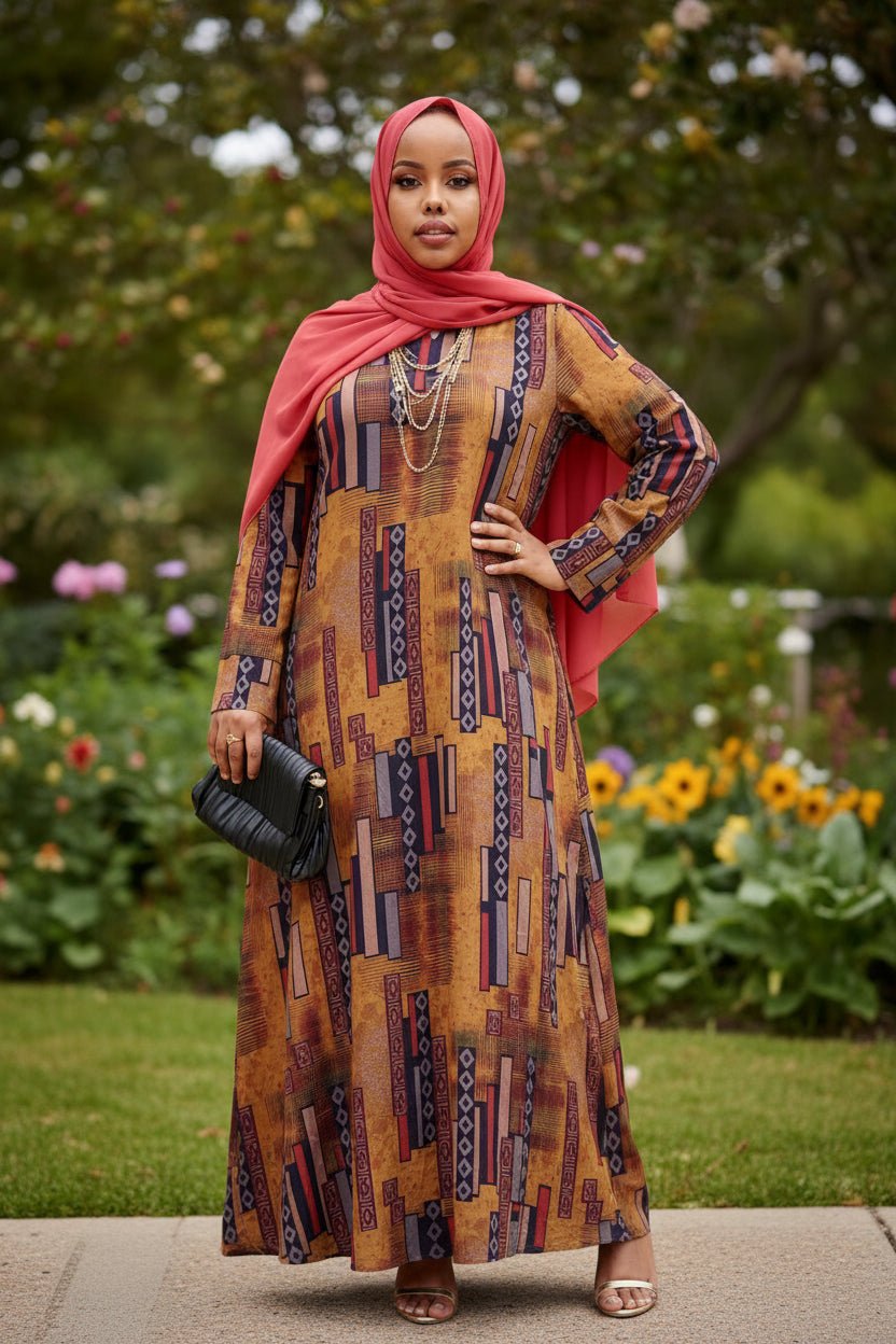 Zoraa Summer Print Dress — Bold Modest Maxi for Women