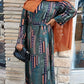 Zoraa Summer Print Maxi Dress in green geometric pattern worn with rust hijab and black clutch
