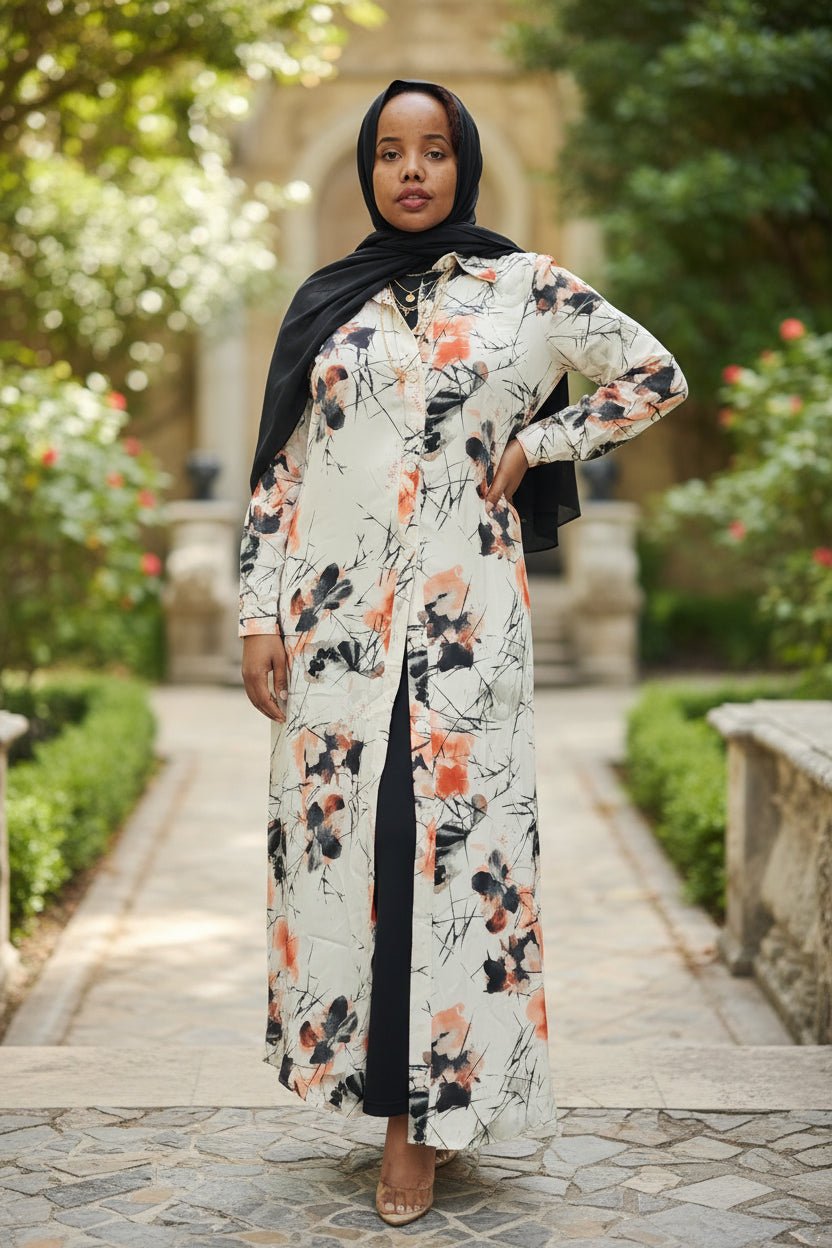 ZZ Flower Print Maxi Dress Shirt - ZIZI Boutique