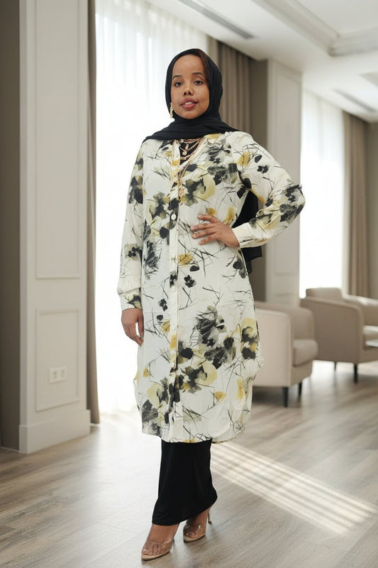 ZZ Flower Print Midi Dress Shirt - ZIZI Boutique