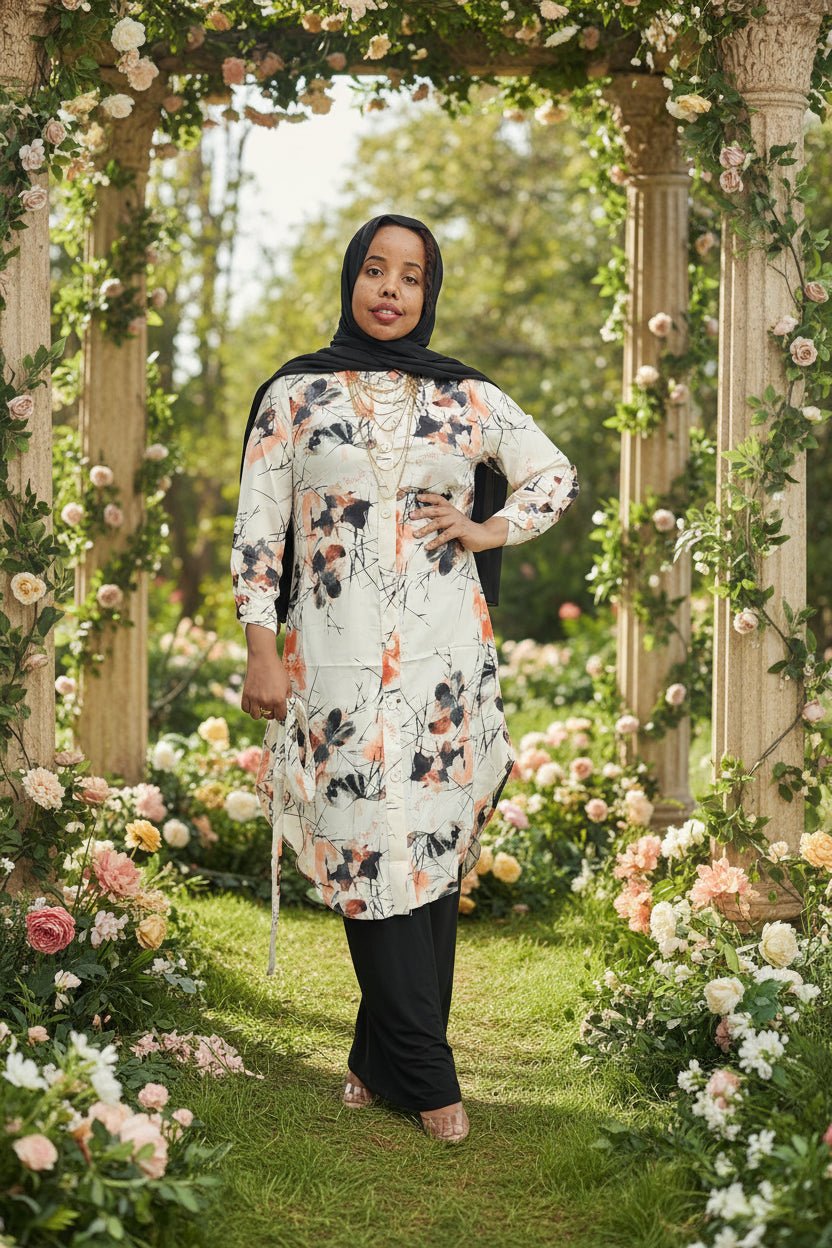 ZZ Flower Print Midi Dress Shirt - ZIZI Boutique