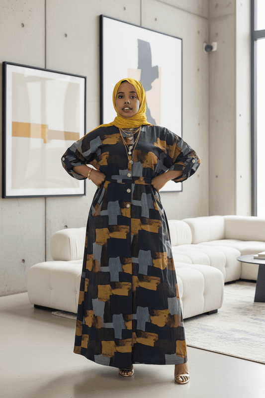 ZZ Linen Blocks Print Maxi Dress - ZIZI Boutique
