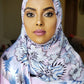 Silk Print Hijab - Pink/Baby Blue - ZIZI 