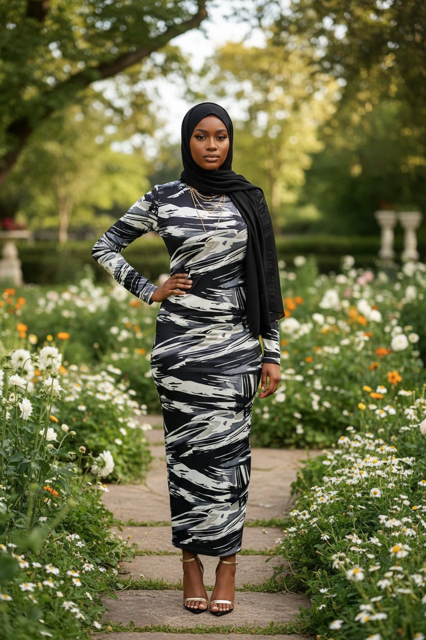 906 Bodycon Print Zipper Maxi Dress - ZIZI Boutique