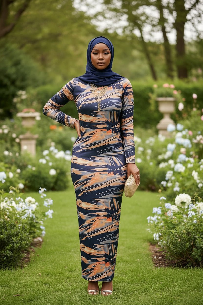 906 Bodycon Print Zipper Maxi Dress - ZIZI Boutique
