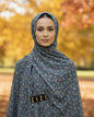 Chiffon Print Hijab - Dark Grey w/Orange + Tan Flowers - ZIZI Boutique