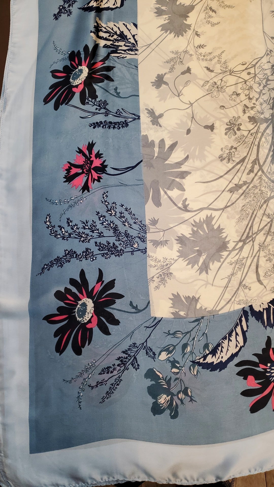 Silk Print Hijab - Powder Blue/Grey/Pink Flowers - ZIZI 
