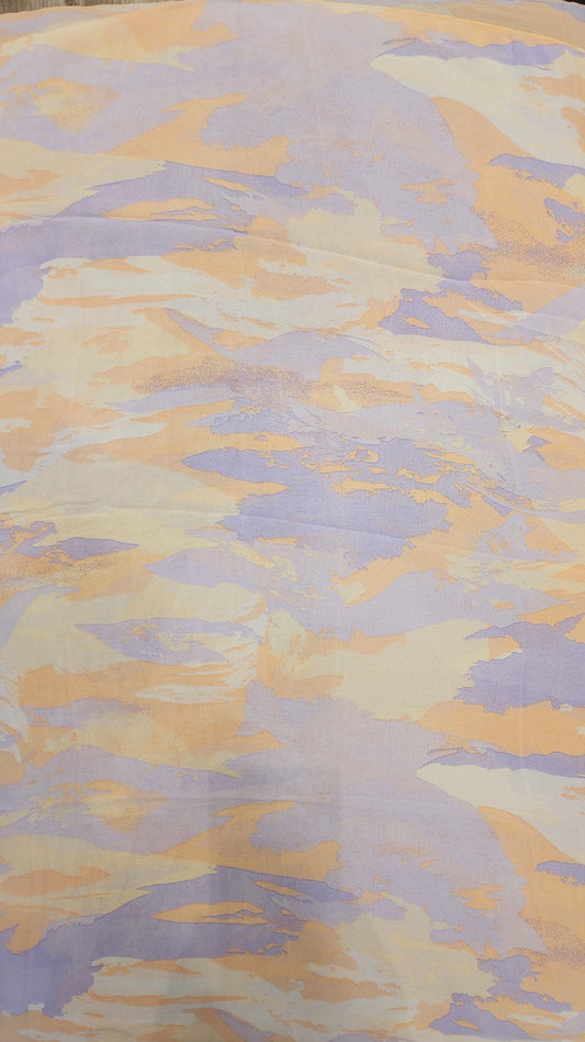Chiffon Print Hijab in Lavender and Peach Streaks Up Close Image 
