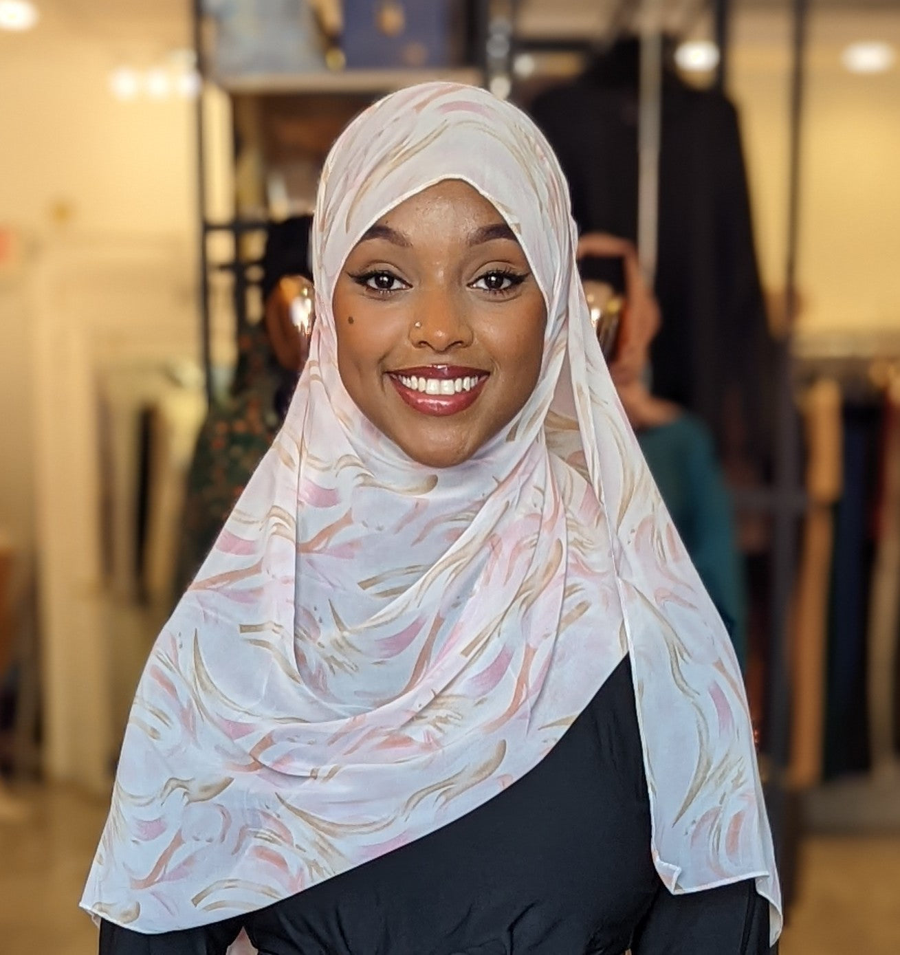 Chiffon Print Hijab - Pink & Caramel Swirls - ZIZI Boutique