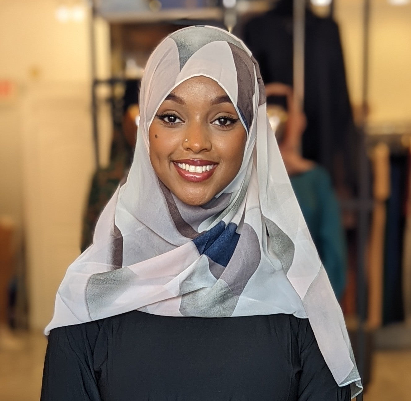 Chiffon Print Hijab - Taupe Grey / Olive / Brown - ZIZI Boutique