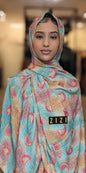 Paisley Print Hijab - Turquoise+ Brown - ZIZI Boutique