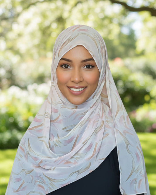 Chiffon Print Hijab - Pink & Caramel Swirls - ZIZI Boutique