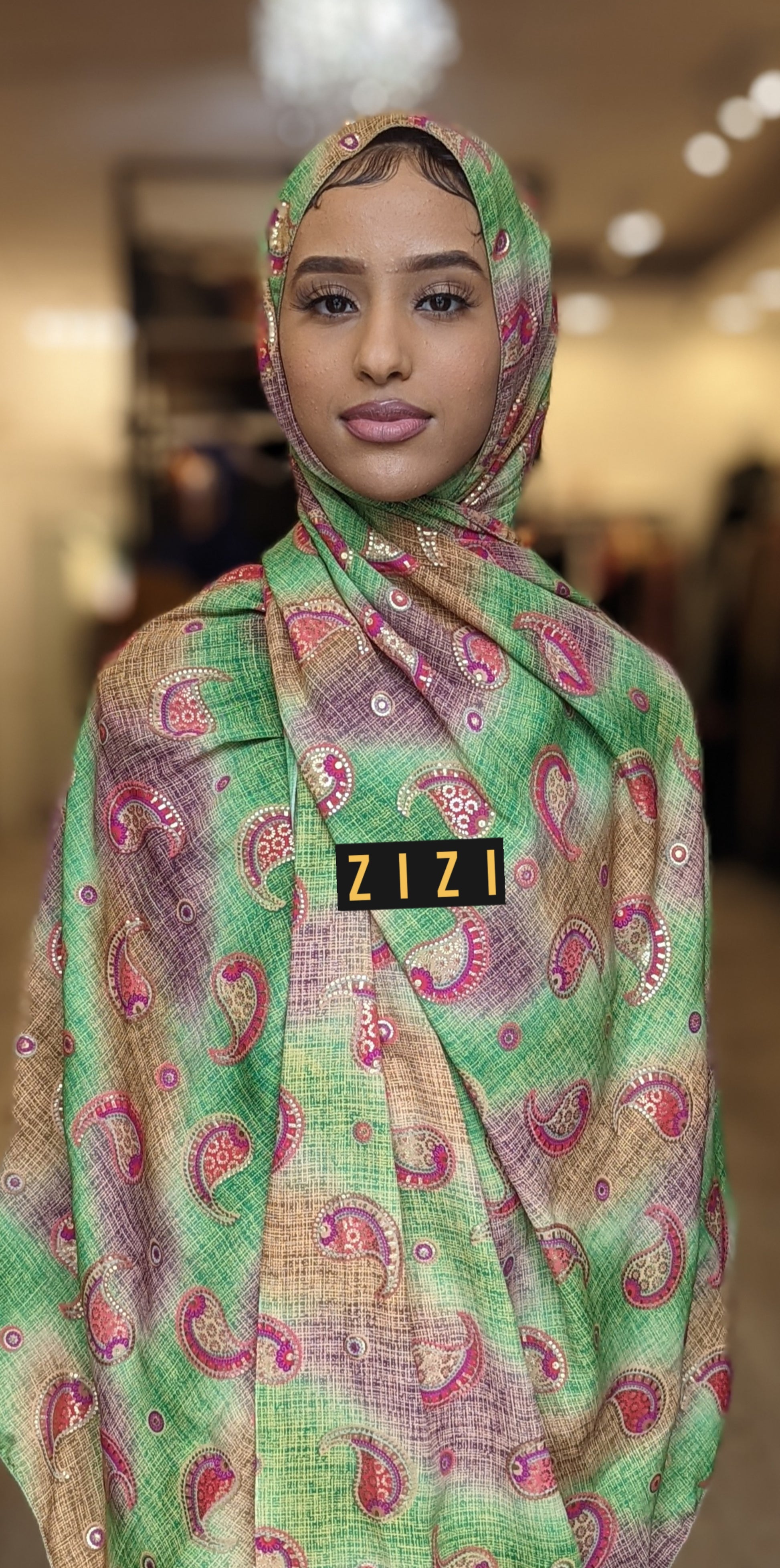 Paisley Print Print Hijab - Grass Green + Lavender - ZIZI Boutique