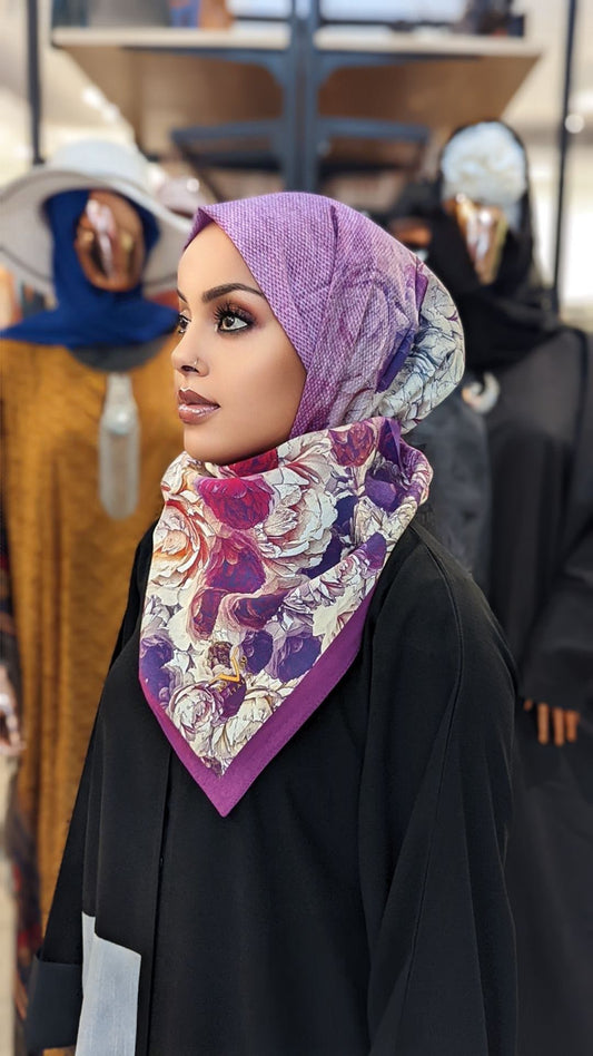 XL Print Hijab - Violet/Lavender Floral Print - ZIZI Boutique