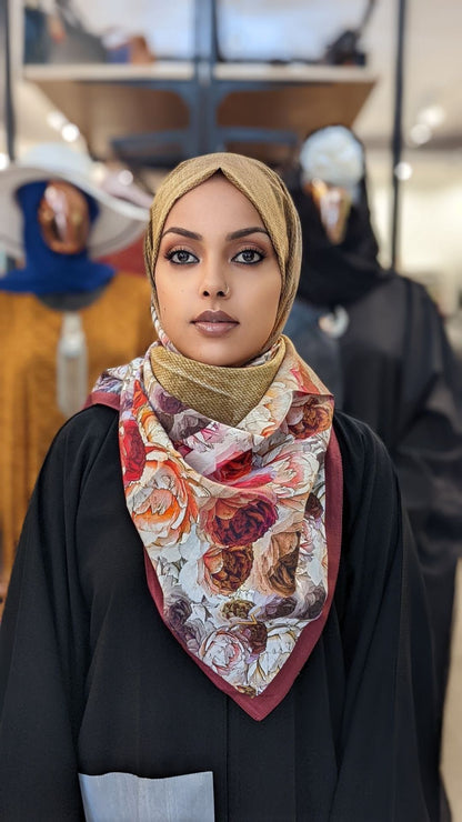 XL Print Hijab - Red/Orange Flowers - ZIZI Boutique