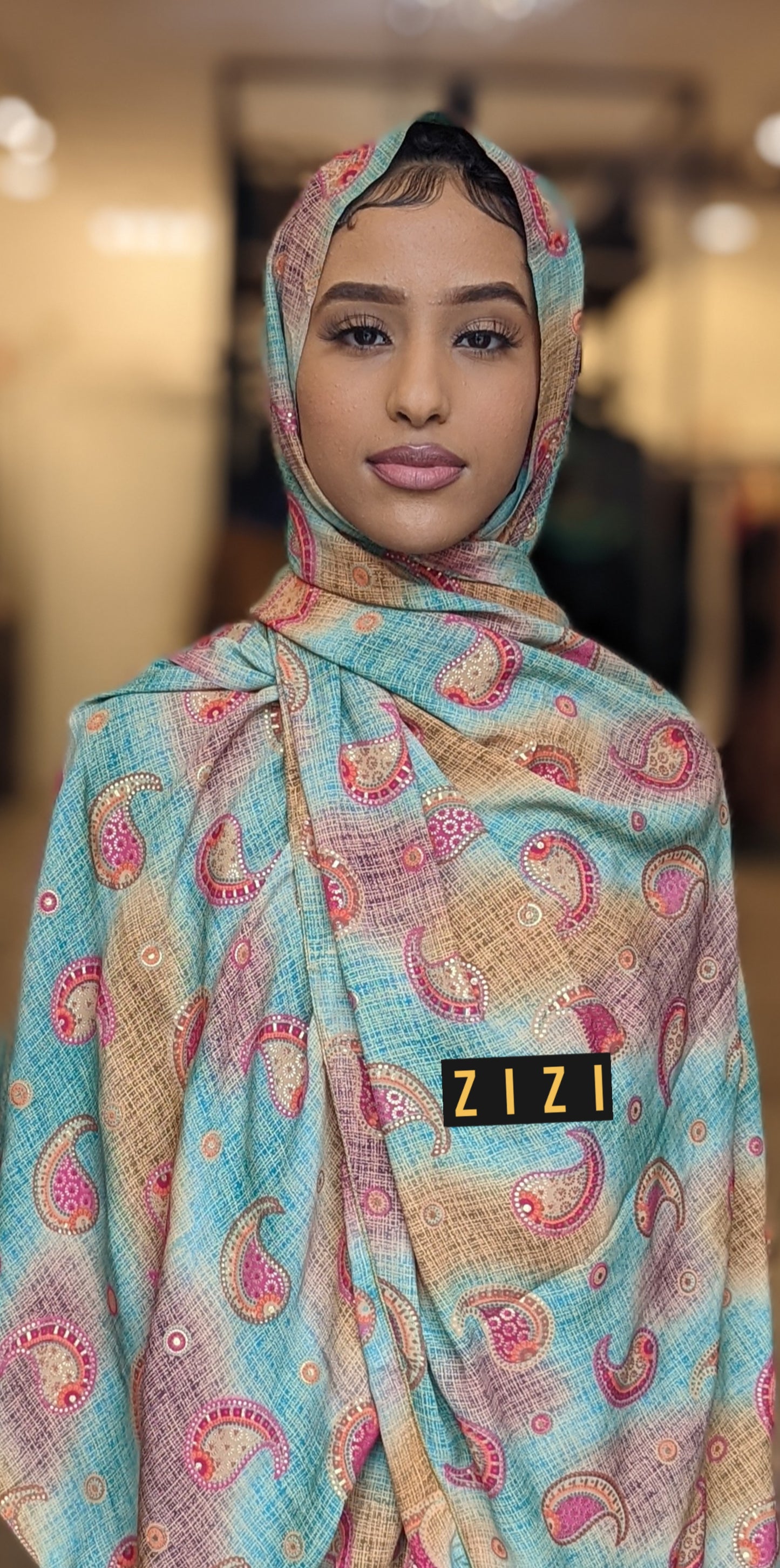 Paisley Print Print Hijab - Turquoise+ Brown - ZIZI Boutique