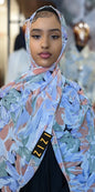 Chiffon Print Hijab - Peach/Lavender/Green Flowers - ZIZI Boutique
