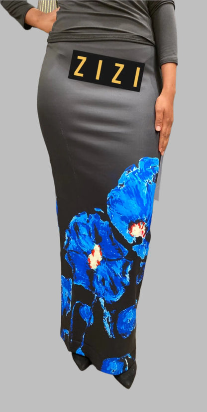 ZIZI Boutique Artsy Digital Print Maxi Skirt with Vibrant Floral Design on a Black Background FINAL SALE