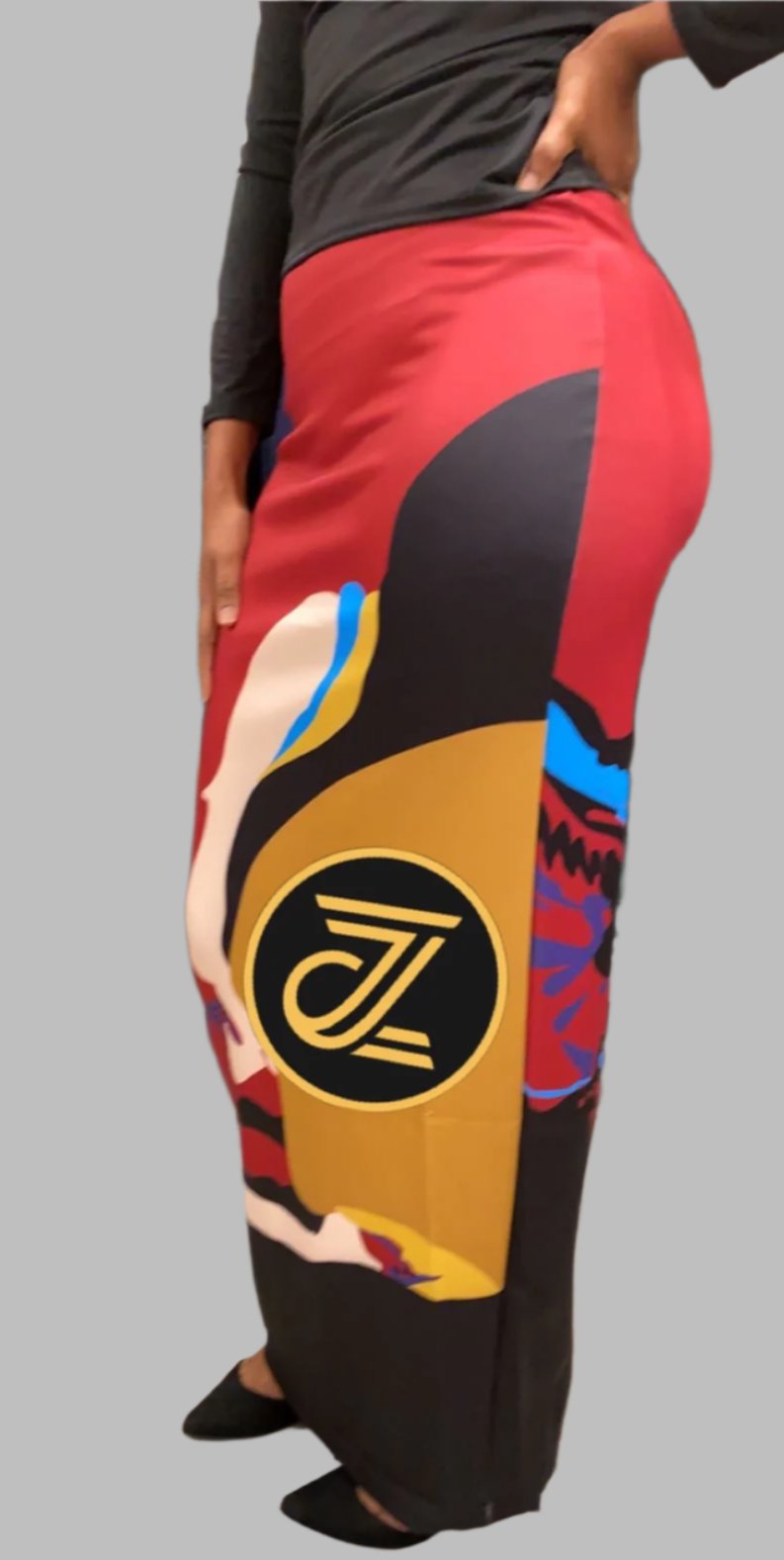 Artsy Digital Print Maxi Skirt from ZIZI Boutique with vibrant colors and unique design on FINAL SALE