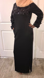 ZIZI Boutique Bella Dress FINAL SALE black maxi dress with textured floral sleeve and chest details