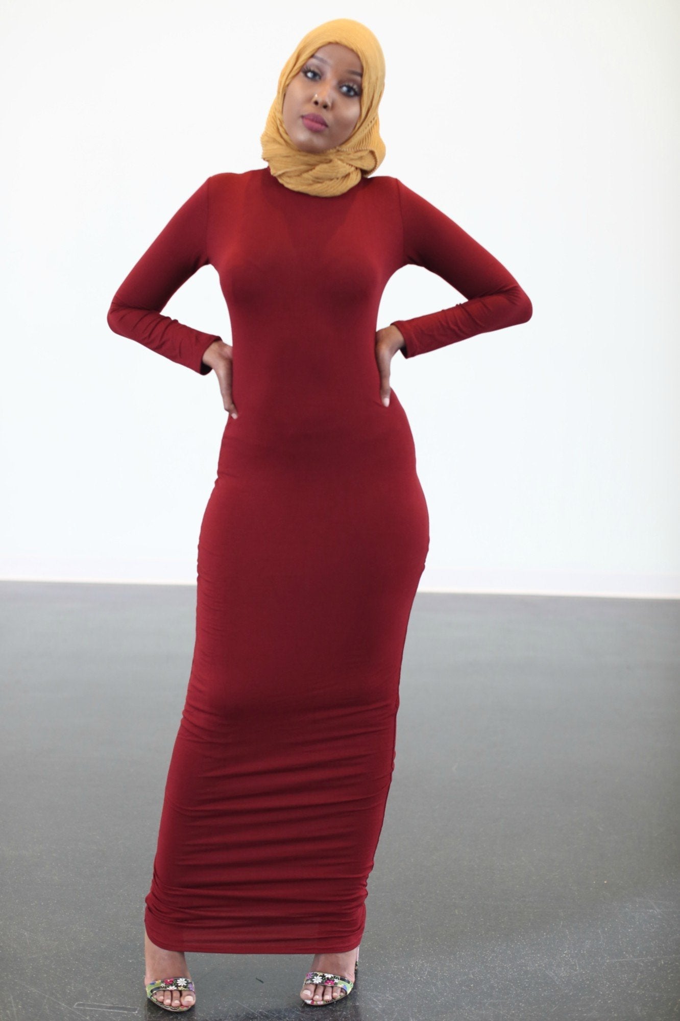 Bodycon Zipper Maxi Dress Modest Long Sleeve 812 Style | ZIZI Boutique XL/XXL / Burgundy Bodycon Zipper Maxi Dress Modest Long Sleeve 812 Style | ZIZI Boutique XL/XXL / Burgundy