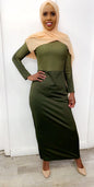 Elegant Braided Evening Dress for Elegant Special Occasion in Olive Green with Long Sleeves