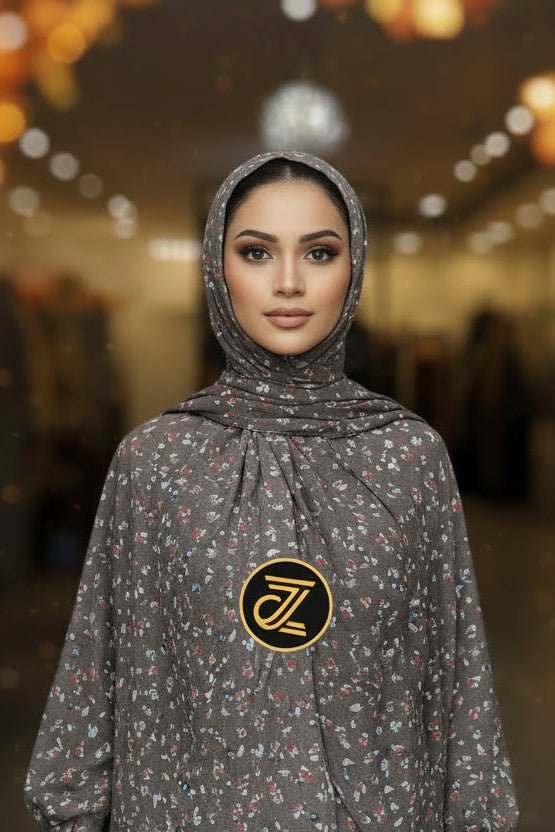 Chiffon Print Hijab — Brown with Red Flowers - ZIZI Boutique