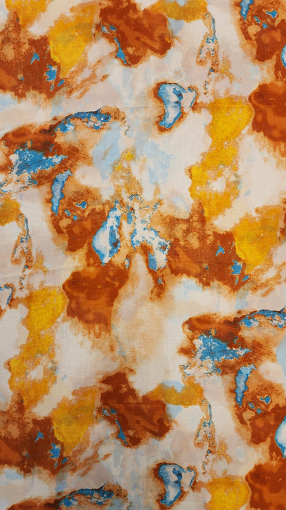 Chiffon Print Hijab Carmel Yellow Light Blue Ink Blots with vibrant abstract pattern from ZIZI Boutique