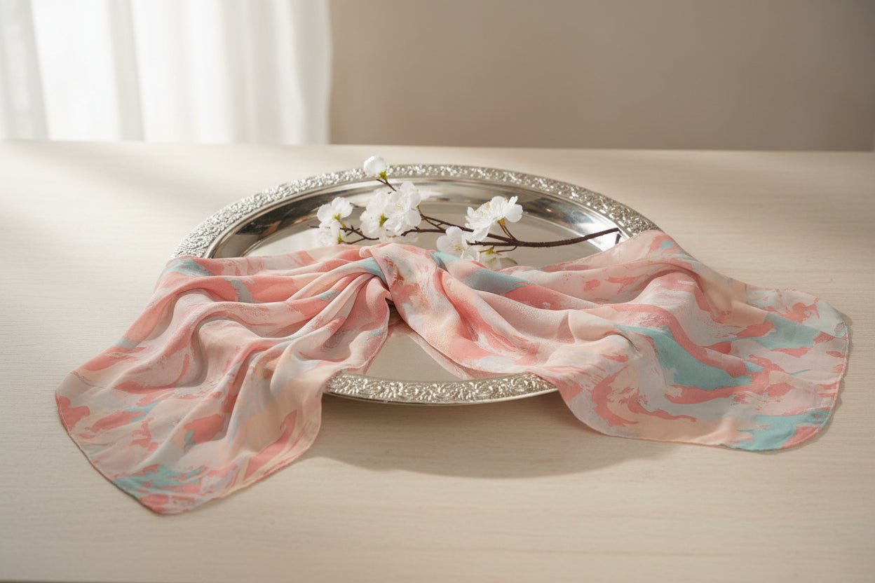 Chiffon Print Hijab — Cyan & Pink Streaks - ZIZI Boutique