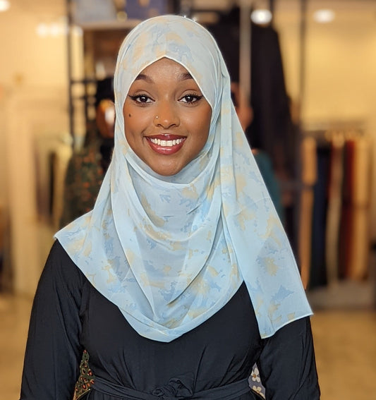 Chiffon Print Hijab — Light Blue & Cream Mini Blots - ZIZI Boutique